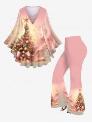 Christmas Tree Ball Star Bowknot Print Plus Size Matching Set -  
