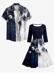 Ensemble assorti pour couples, imprimé colorblock flocons de neige et boules de Noël - Noir 