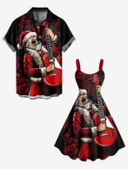 Christmas Santa Claus Guitar Letters Print Plus Size Matching Outfit For Couples -  