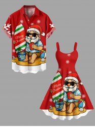 Christmas Snowflake Santa Claus Skateboard Print Plus Size Matching Outfit For Couples -  