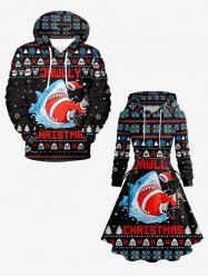 Christmas Tree Snowflake Santa Claus Shark Print Plus Size Matching Outfit For Couples -  