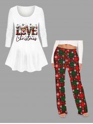 Women's Christmas Elk Snowflake Plaid Letters Print Plus Size Matching Pajama Set -  