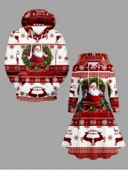 Christmas Tree Santa Claus Bowknot Snowflake Elk Print Plus Size Matching Set -  