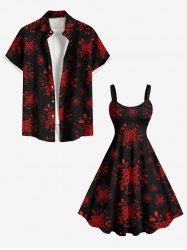 Christmas Holly Fruit Snowflake Print Plus Size Matching Outfit For Couples -  