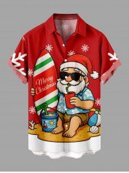 Plus Size Christmas Snowflake Santa Claus Skateboard Print Button Pocket Shirt For Men -  