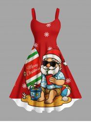 Plus Size Christmas Snowflake Santa Claus Skateboard Print A Line Dress -  