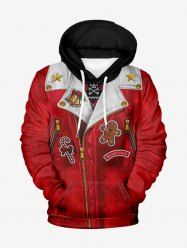 Plus Size Christmas Gingerbread Candy Jacket Pattern Print Pullover Long Sleeves Hoodie For Men -  