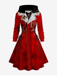 Plus Size Christmas Gingerbread Candy Suit Pattern Print Lace Up A Line Hooded Dress -  