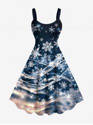 Robe débardeur grande taille à imprimé flocons de neige et galaxie pour Noël - Bleu de Minuit XXS