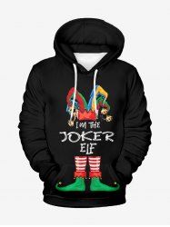 Sweat à capuche à manches longues imprimé clown de Noël grande taille pour hommes - Noir 4XL