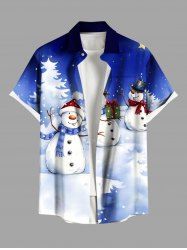 Plus Size Christmas Tree Snowman Snowflake Print Buttons Pocket Shirt For Men -  