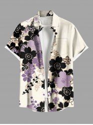 Chemise hawaïenne grande taille à imprimé floral et feuilles, boutons et poche pour homme - Abricot S