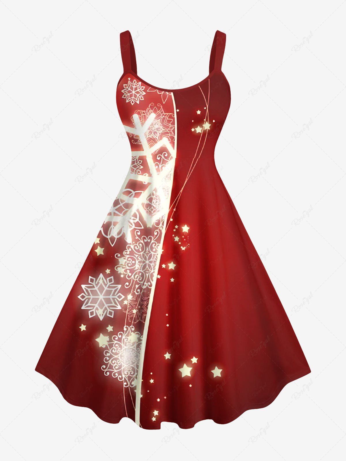 Robe débardeur grande taille imprimée flocons de neige et étoiles de Noël Rouge 6X