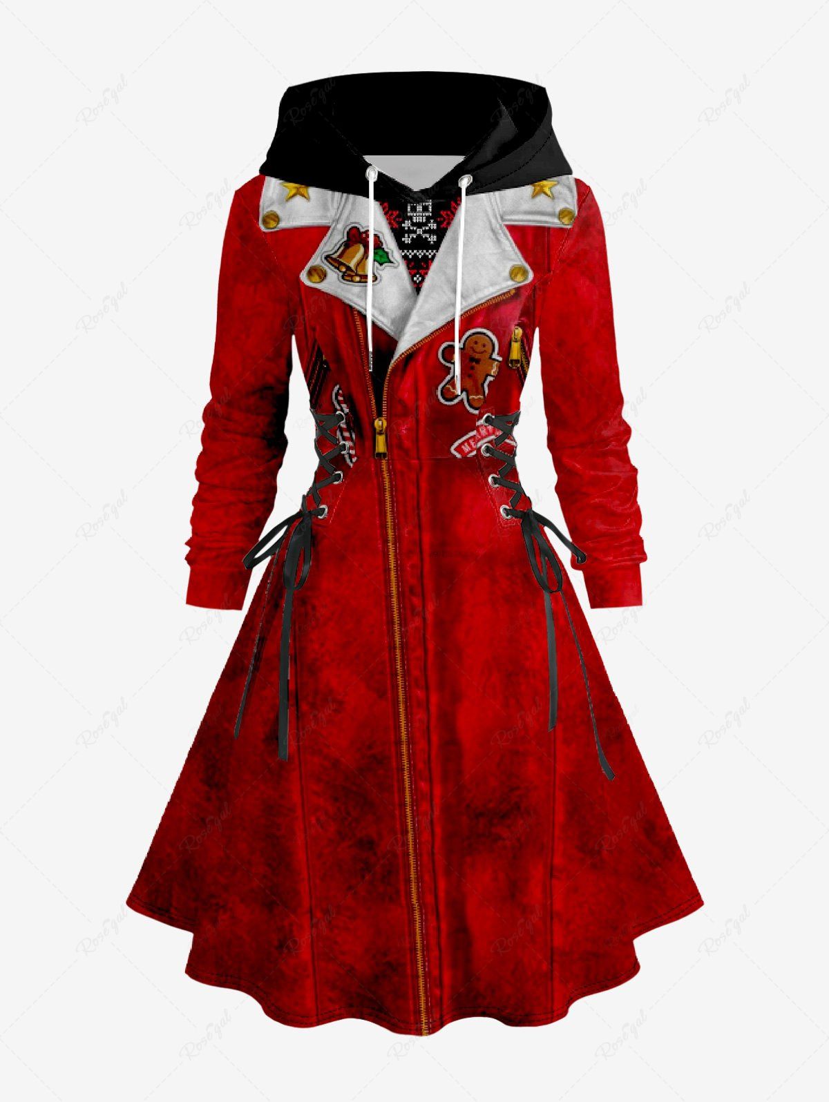 Robe à capuche trapèze imprimée motif bonbon pain d'épice grande taille Rouge 6X