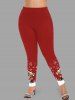 Christmas Tree Snowflake Elk Snowman Print Long Sleeves Women T-shirt and Leggings Plus Size Matching Set -  
