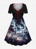 Christmas Elk Santa Claus Glitter Galaxy Print Plus Size Matching Outfit For Couples -  