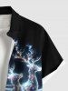 Plus Size Christmas Elk Santa Claus Glitter Galaxy Print Buttons Pocket Shirt For Men -  