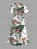 Robe midi hawaïenne fendue à imprimé feuilles tropicales et fleurs d'hibiscus (grande taille) - Vert L