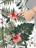 Plus Size Hibiscus Flower Tropical Leaf Print Split Hawaii Midi Dress -  