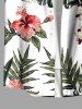 Plus Size Hibiscus Flower Tropical Leaf Print Buttons Pocket Hawaii Shirt For Men -  