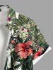 Plus Size Hibiscus Flower Tropical Leaf Print Buttons Pocket Hawaii Shirt For Men -  