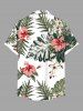 Plus Size Hibiscus Flower Tropical Leaf Print Buttons Pocket Hawaii Shirt For Men -  