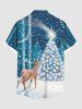 Plus Size Christmas Tree Elk Snowflake Glitter 3D Print Buttons Pocket Shirt For Men -  