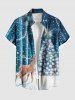 Chemise à poches pour homme, grande taille, motif sapin de Noël, élan et flocons de neige pailletés, imprimé 3D, boutons. - Bleu Ciel 2XL