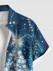 Chemise à poches pour homme, grande taille, motif sapin de Noël, élan et flocons de neige pailletés, imprimé 3D, boutons. - Bleu Ciel 2XL