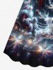 Plus Size Christmas Elk Santa Claus Glitter Galaxy Print Cinched Dress -  