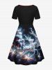 Plus Size Christmas Elk Santa Claus Glitter Galaxy Print Cinched Dress -  