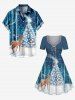 Robe cintrée grande taille à imprimé 3D sapin de Noël, élan et flocons de neige pailletés - Bleu 6X