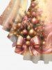 Plus Size Christmas Tree Ball Star Bowknot Print Lattice Crisscross Flare Sleeves T-shirt -  
