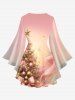 Plus Size Christmas Tree Ball Star Bowknot Print Lattice Crisscross Flare Sleeves T-shirt -  