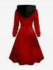 Plus Size Christmas Gingerbread Candy Suit Pattern Print Lace Up A Line Hooded Dress -  