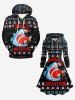 Plus Size Christmas Tree Snowflake Santa Claus Shark Print Lace Up A Line Hooded Dress -  
