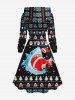 Plus Size Christmas Tree Snowflake Santa Claus Shark Print Lace Up A Line Hooded Dress -  