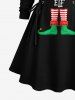 Plus Size Christmas Clown Elf Print Lace Up A Line Hooded Dress -  