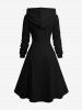 Plus Size Christmas Clown Elf Print Lace Up A Line Hooded Dress -  