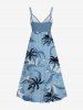 Robe à bretelles croisée trapèze imprimée de cocotiers et de vagues, grande taille, style hawaïen - Bleu Ciel 6X