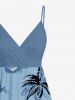 Robe à bretelles croisée trapèze imprimée de cocotiers et de vagues, grande taille, style hawaïen - Bleu Ciel 6X