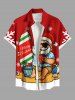 Plus Size Christmas Snowflake Santa Claus Skateboard Print Button Pocket Shirt For Men -  