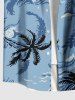 Chemise hawaïenne à poches boutonnées, imprimé vagues et cocotiers, grandes tailles pour hommes - Bleu Ciel S