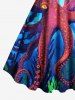 Plus Size Octopus Plant Ombre Seabed Print Hawaii A Line Dress -  