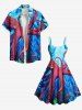 Robe trapèze hawaïenne à imprimé ombré de plantes pieuvres et de fonds marins, grande taille - Bleu Ciel 4X