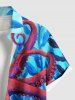 Plus Size Octopus Plant Ombre Seabed Print Hawaii Button Pocket Shirt For Men -  