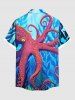Plus Size Octopus Plant Ombre Seabed Print Hawaii Button Pocket Shirt For Men -  