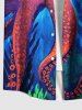 Plus Size Octopus Plant Ombre Seabed Print Hawaii Button Pocket Shirt For Men -  