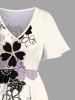 Robe midi hawaïenne fendue à imprimé floral et feuilles grande taille - Abricot L