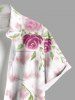 Plus Size Rose Flower Leaf Print Buttons Pocket Hawaii Shirt For Men -  